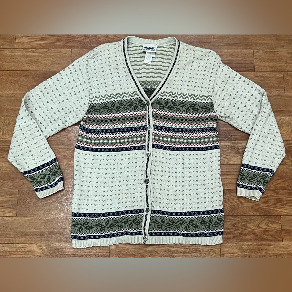 Vintage Northern Reflections Knitted Cardigan Sweater Beige Green Women’s Size M